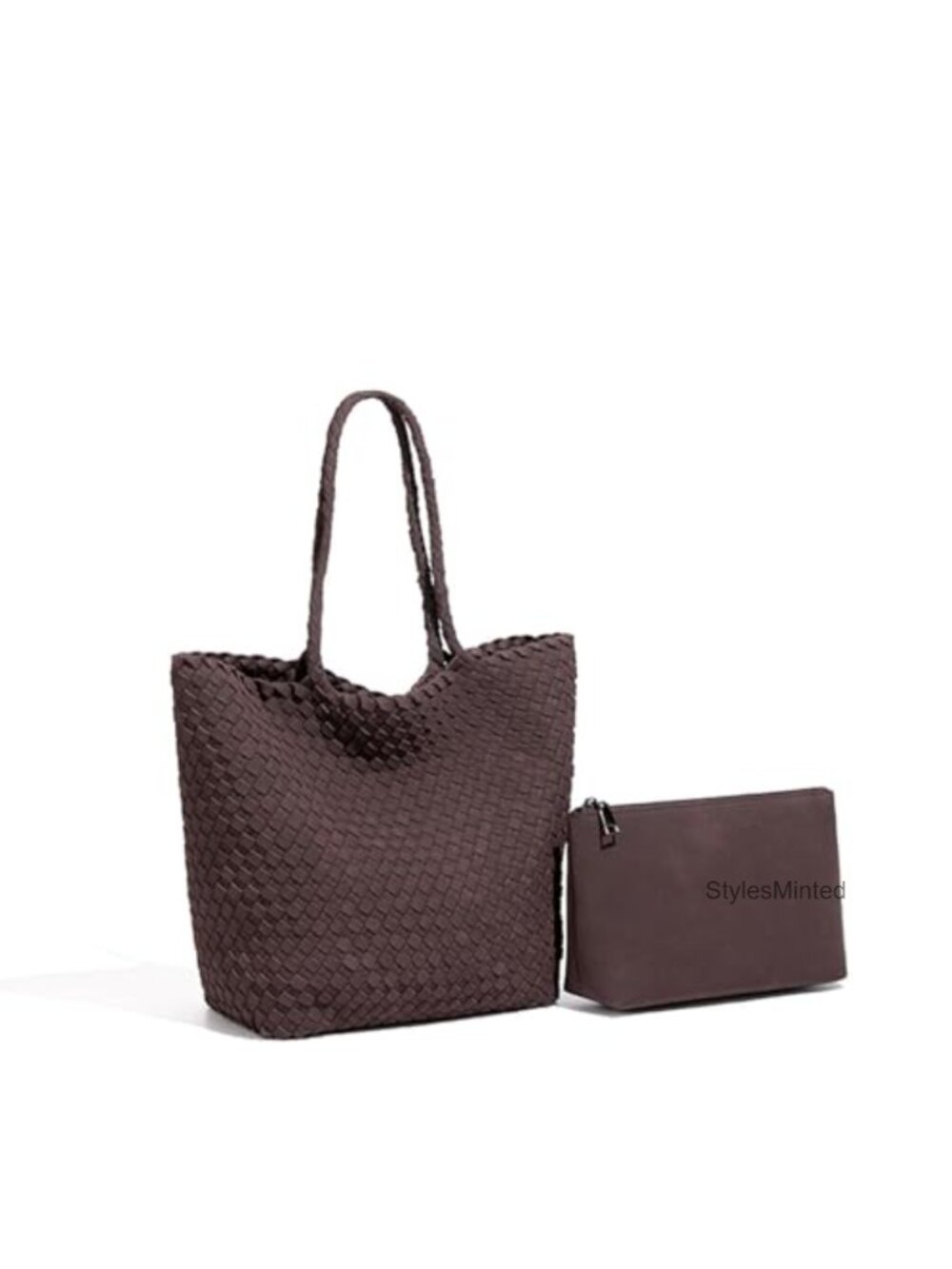 Faux Suede Woven Tote Bag Slouchy Shoulder Handbag with Pouch